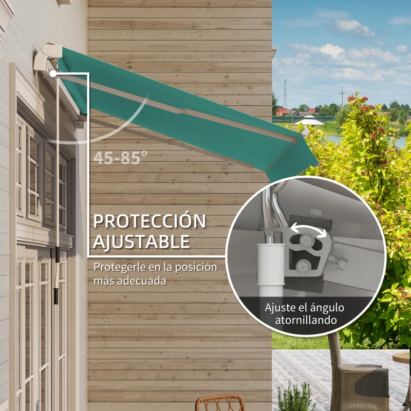 Outsunny Toldo de Pared con Brazo Articulado y Manivela Marco Resistente de Aluminio y Cubierta de Poliéster 295x245 cm Verde