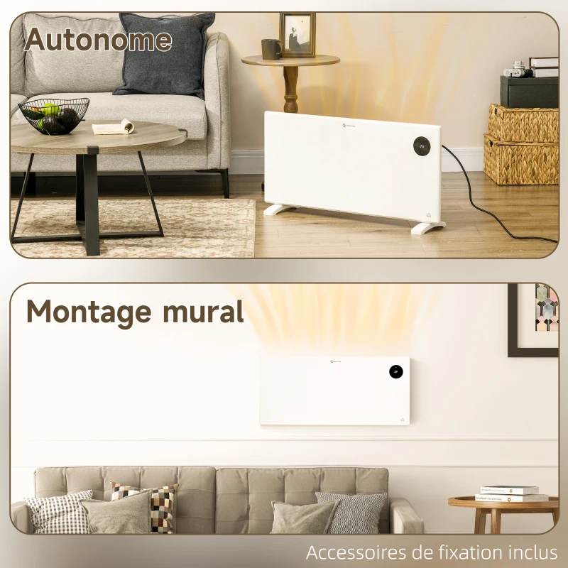 HOMCOM Radiateur électrique convecteur 2000 W écran LED et télécommande sur pieds ou mural pièce 15-20㎡ blanc