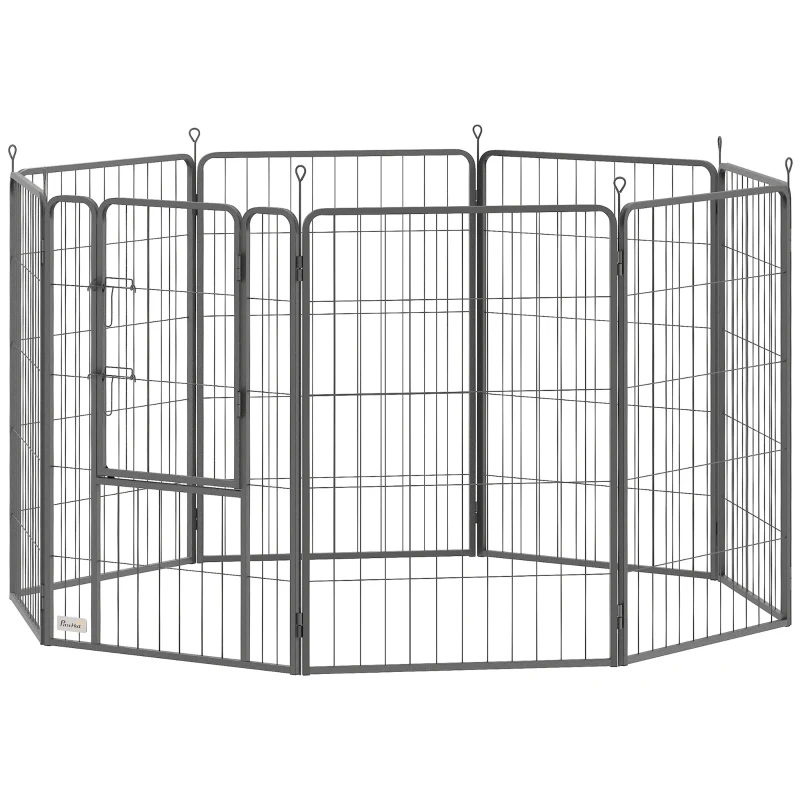 PawHut Eight-Panel Dog Playpen with Door, for Large Dogs, Indoors, Outdoors, 100cm Tall, Black