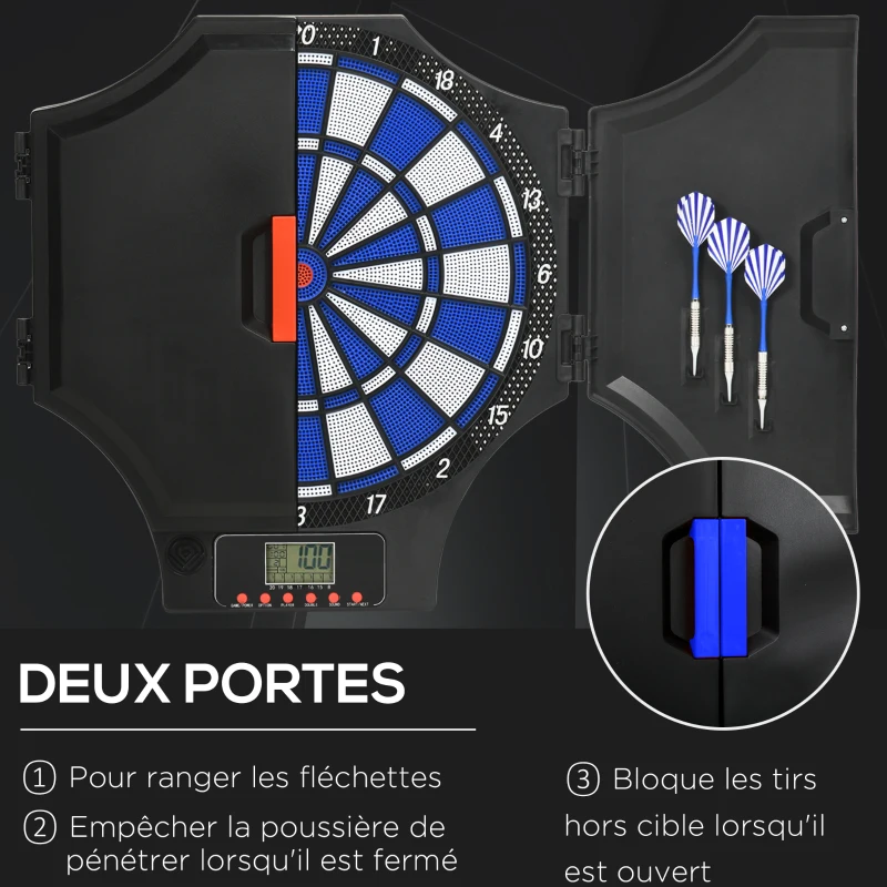 SPORTNOW Cible jeu de fléchettes électronique refermable 2 portes 31 jeux jusqu'à 8 joueurs affichage LCD haut-parleur noir
