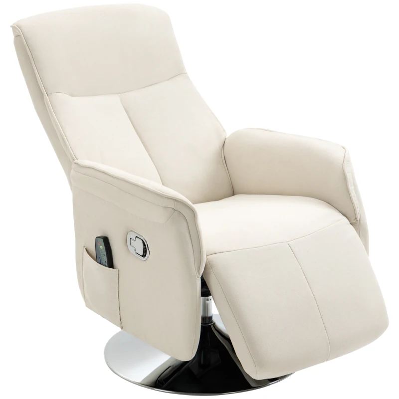 HOMCOM Sillón de Masaje Eléctrico con Reposapiés Sillón Relax Giratorio y Reclinable con Mando 68,5x77x117 cm Crema