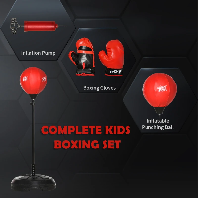 HOMCOM Kids Punching Bag with Stand, Free Standing Boxing Bag Set, Speed Bag with Speedball Adjustable Height from 122cm to 154cm for Ages 8-10 Years