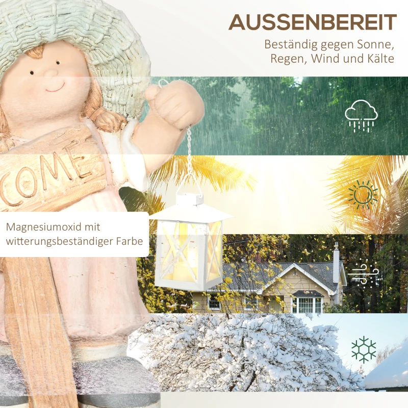 Outsunny Gartenfigur "Mädchen mit Laterne", Gartendekoration, wetterbeständig, 29 cm x 18 cm x 43 cm