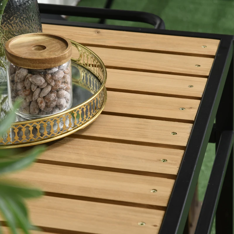 Outsunny Servierwagen im Industrie-Design, wetterbeständig, 3 Haken, 1 Regal,107 cm x 65 cm x 80 cm, Schwarz +Natur