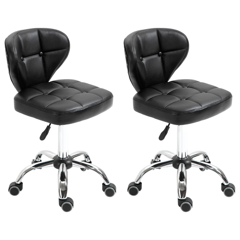 HOMCOM 2er-Set Arbeitshocker mit Rückenlehne Rollhocker aus Kunstleder Drehhocker mit Lehne Kosmetikhocker Rollhocker Bürohocker 72-87 cm höhenverstellbar Büro Dunkelgrau 45 x 47 x 72-87 cm
