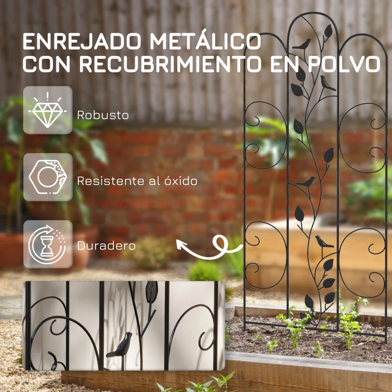 Outsunny Juego de 4 Enrejados de Jardín Soportes para Enredaderas de Acero para Plantas Trepadoras y Decoración 40x106 cm Negro