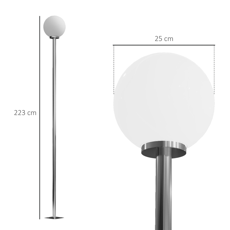 Outsunny Lampioncino da Giardino Impermeabile con Palo in Acciaio e Paralume Rotondo, Ø25x223Acm, Crema
