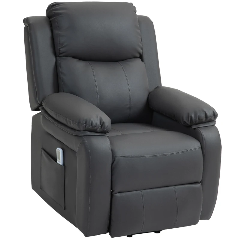 HOMCOM Riser and Recliner Chair with Massage, Power Lift Recliner Chair for Elderly with Remote Control, Extended Footrest, Dual Side Pockets, Overstuffed Electric Reclining Armchair, Dark Grey