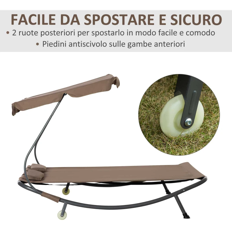 Outsunny Lettino Matrimoniale 2 Posti Parasole Regolabile da Esterno e Giardino 200x175 x134cm Marrone