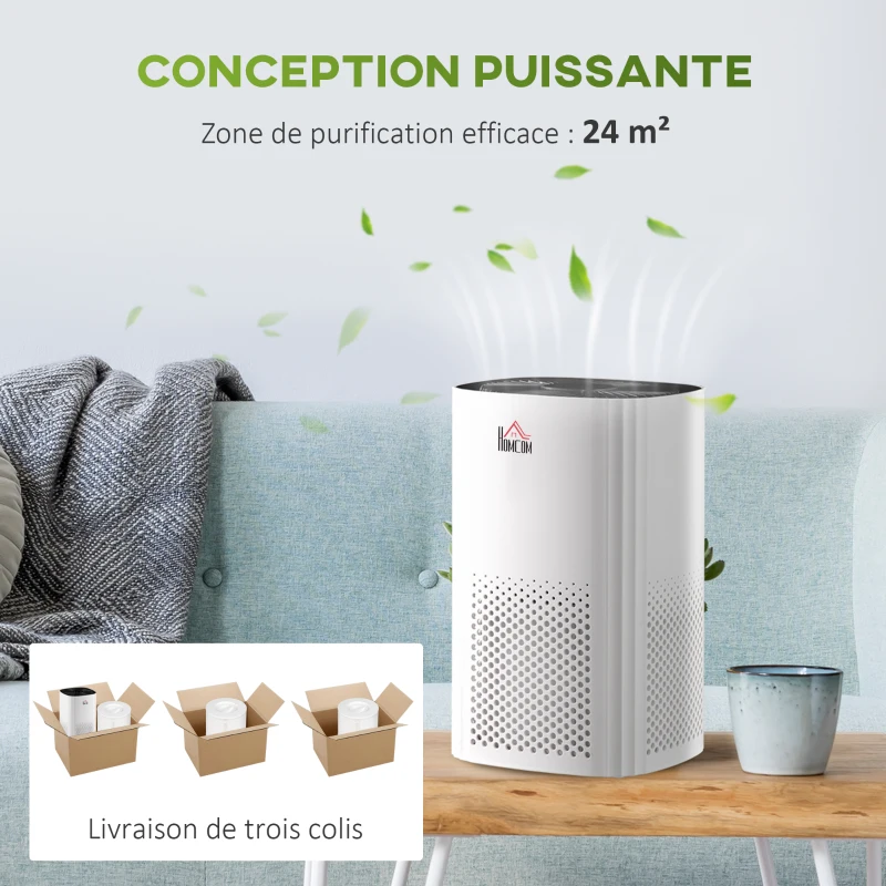 HOMCOM Purificateur d'air + Filtre pour purificateur d'air - Ioniseur, CADR 225m³/h, minuterie - filtration en 3 étapes