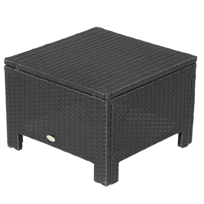 Outsunny Poly Rattan Hocker mit Kissen Gartenhocker Sitzhocker Fußhocker Rattanhocker Balkon Sitzhocker Gartenmöbel Schwarz+Cremeweiß 50 x 50 x 35 cm