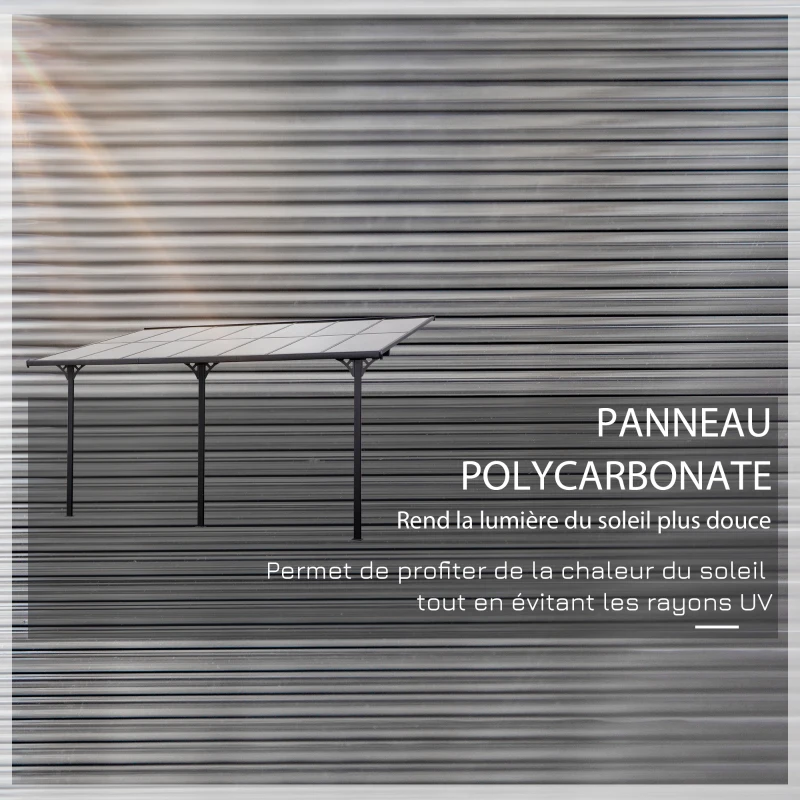 Outsunny Pergola adossée aluminium 4,5 x 3 m pergola jardin extérieur avec toit en polycarbonate résistant UV, gouttière intégrée, tonnelle de jardin pour terrasse patio véranda, gris