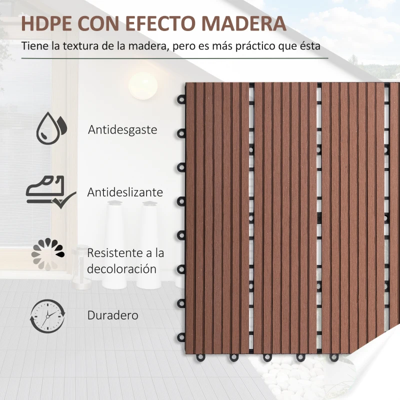 Outsunny Set de 11 Piezas Baldosas de Exterior 30x30 cm 1 m² Antideslizantes y Resistentes al Clima de Fácil Instalación Marrón
