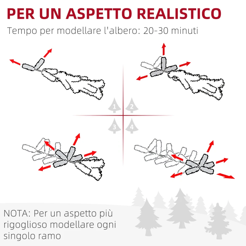 HOMCOM Albero di Natale Slim Alto 225 cm Salvaspazio con 538 Rami con Base in Acciaio per Interni, Verde