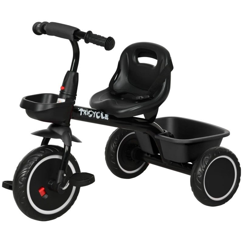 AIYAPLAY Kids Trike for 2-5 Years with Adjustable Seat, Pedal, Baskets, Black