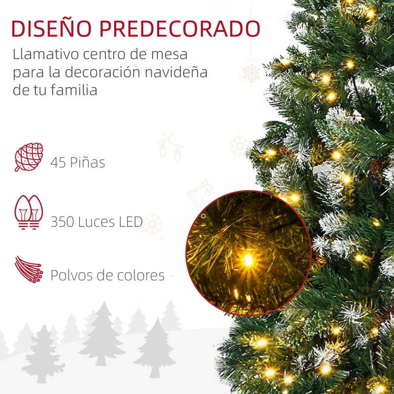 HOMCOM Árbol de Navidad Artificial con Luces LED Altura 230 cm con 1051 Ramas 45 Piñas Apertura Automática Base Plegable