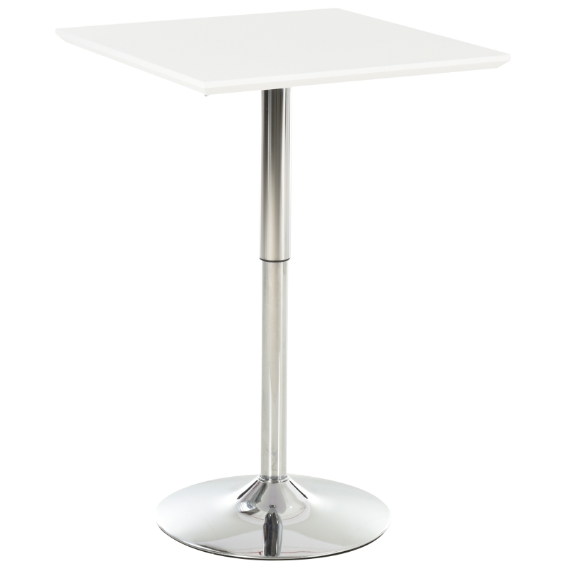 HOMCOM Table de bar table bistro chic style contemporain table carrée hauteur réglable dim. 60L x 60l x 71-92H cm métal chromé MDF blanc