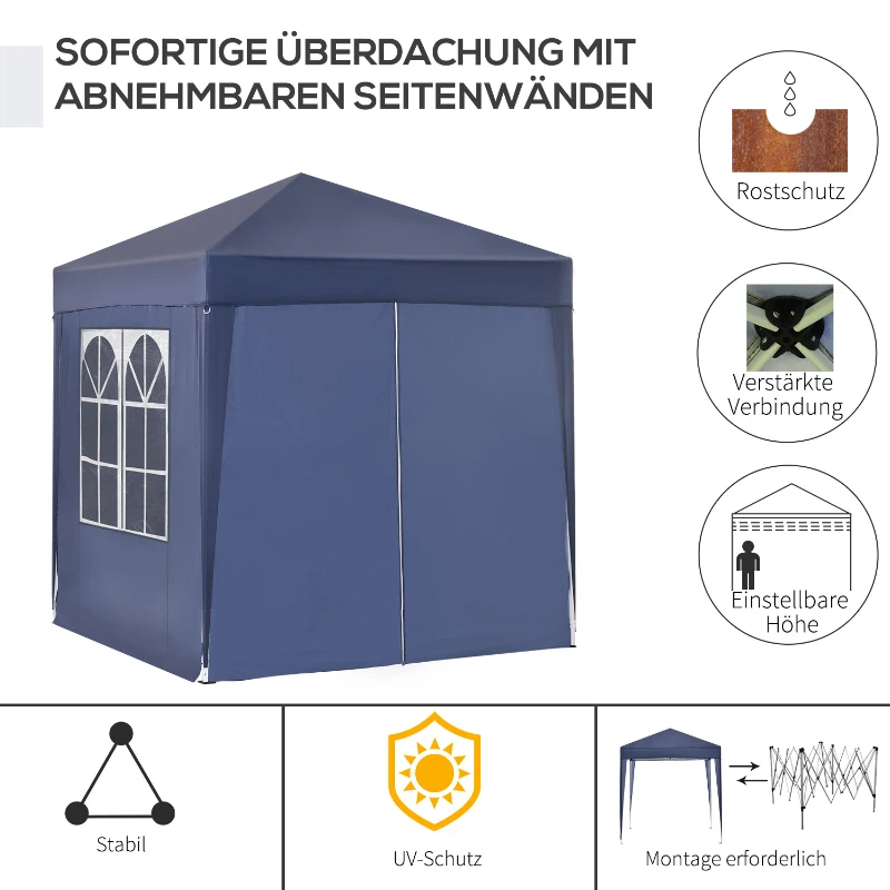 Outsunny Faltpavillon, Bierzelt, 4 abnehmbare Seitenwände, 2 Fenster, Metallrahmen, 2 x 2m, Blau
