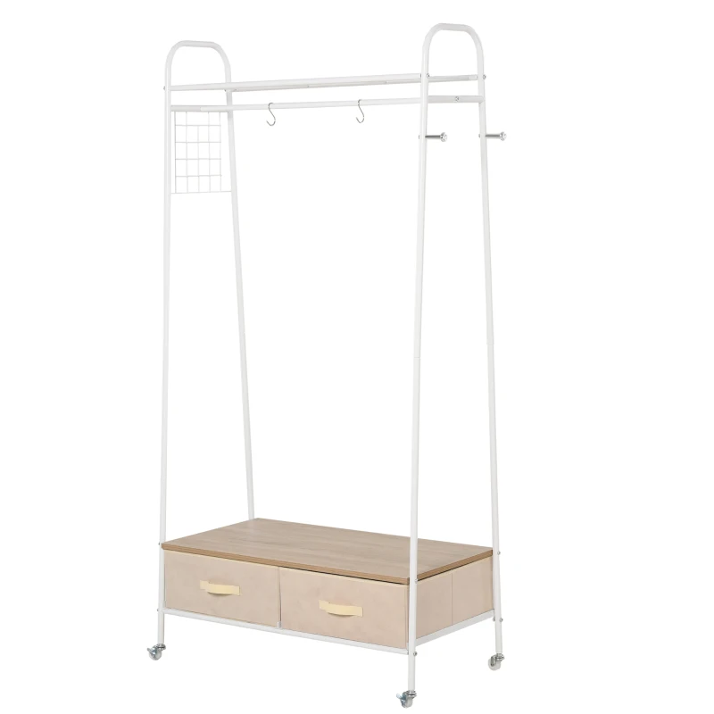 HOMCOM Perchero Metálico con Ruedas Colgador para Ropa con Riel Estantes Cajones para Organizar Ropa Bolsos 99x47x185cm