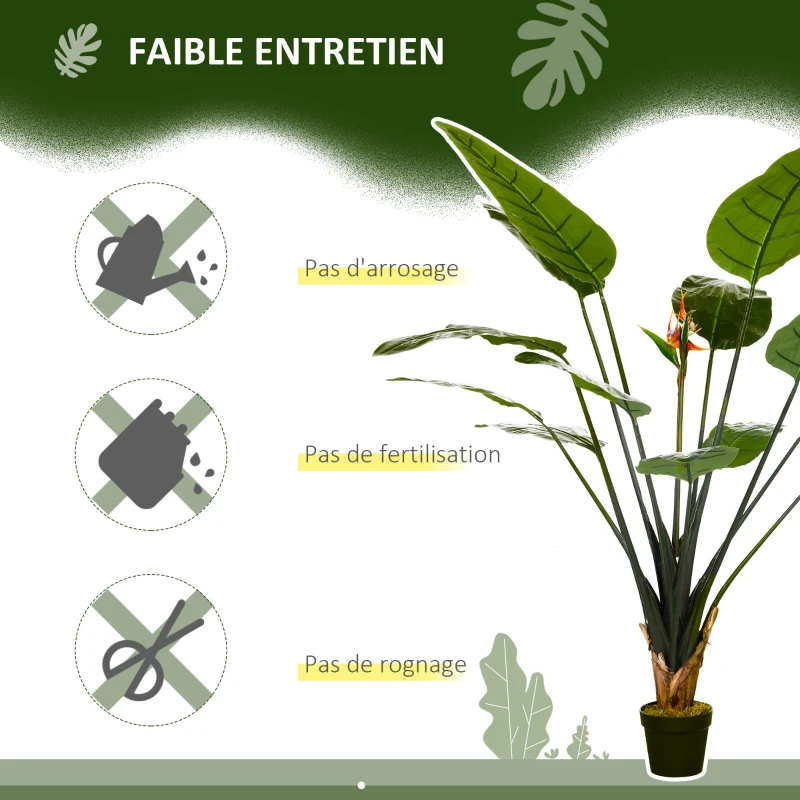 HOMCOM Plante artificielle oiseau de paradis Strelitzia hauteur 1,80 m 13 feuilles et 2 fleurs grand réalisme pot Inclus