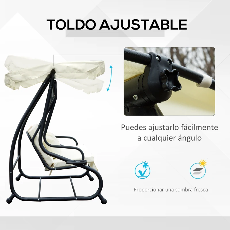 Outsunny Columpio Balancín Jardín 3 Plazas Convertible en Cama Techo Parasol Regulable Bandeja para Bebida Terrza Balcón Exterior Carga máx. 340kg Acero 200x120x164cm Beige