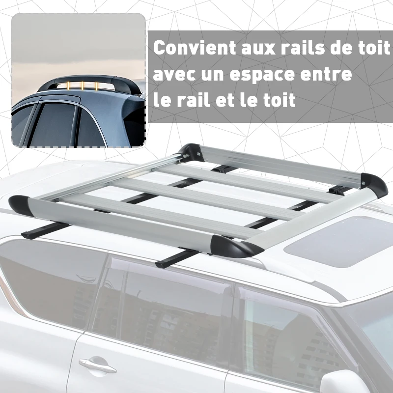 HOMCOM Barres de toit de voiture - gallerie de toit - porte-bagage de toit dim. 110L x 90l x 8H cm - alu. ABS gris noir