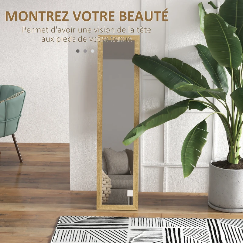 HOMCOM Miroir sur pied mural ou à poser rectangulaire avec cadre en bois pour salon chambre à coucher 37 x 155 cm marron clair