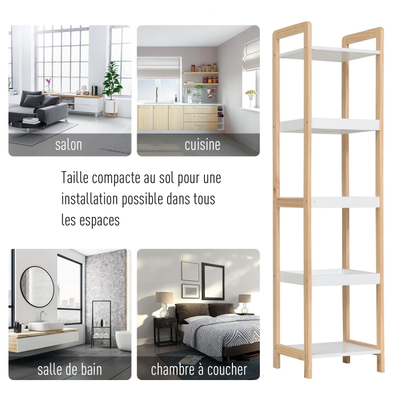 HOMCOM Etagère en Bambou de Salle de Bain étagère Debout 3 paniers + 2 étagères dim. 32L x 30l x 130H cm Beige Blanc