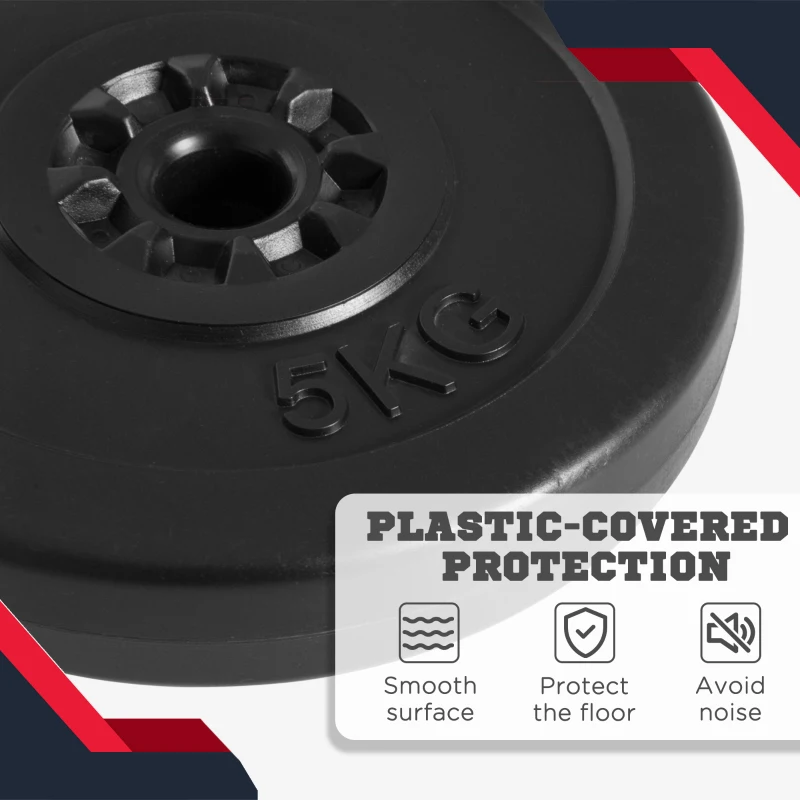 HOMCOM 4pc Durable Gym Barbell Plates W/ 1 inch Holes Weight Dumbbell Set for Exercise Fitting Gym Body Workout Disc Weight Plate Set 2 x 5kg & 2 x 10kg Black