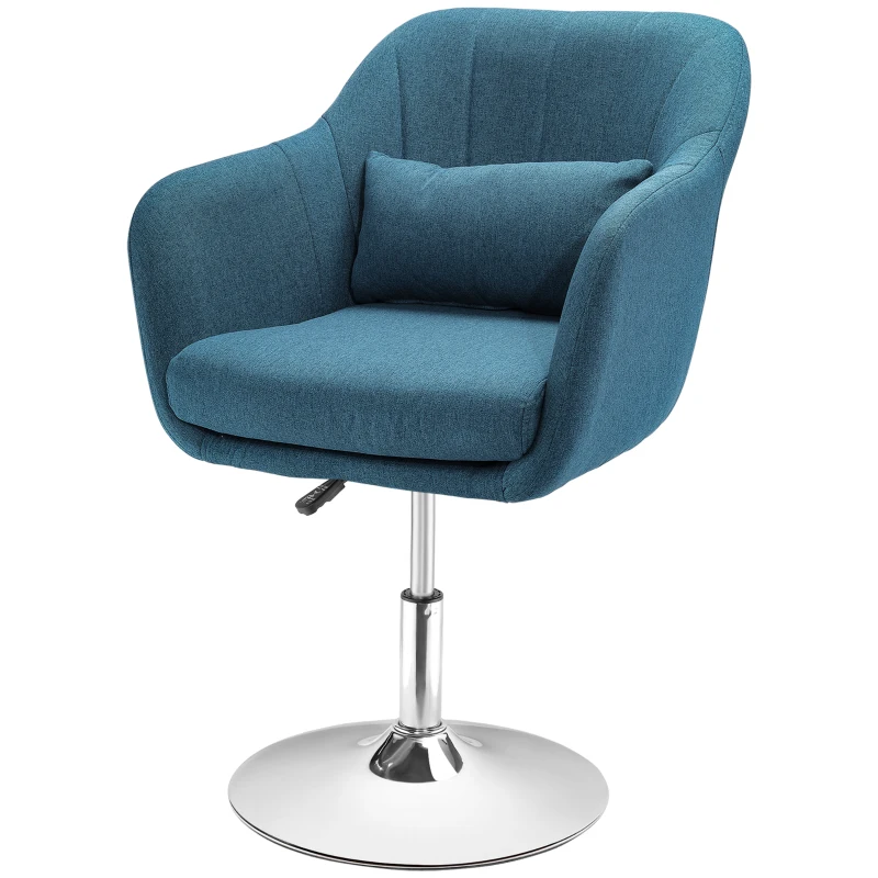 HOMCOM Fauteuil de salon chaise relax fauteuil de chambre grand confort - coussins lombaires hauteur réglable pivotant 360° piètement en métal chromé - bleu canard