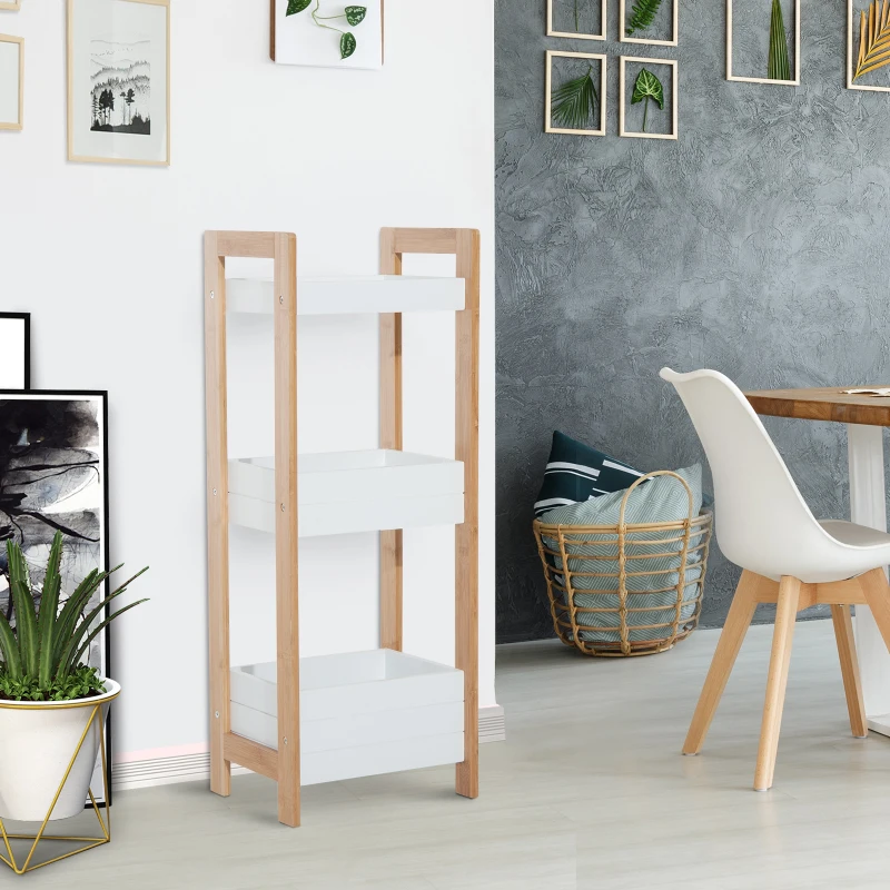 Homcom Etagère de Salle de Bain avec 3 Paniers Blanc 28 x 21 x 74 cm