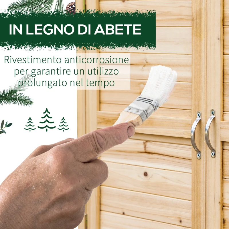 Outsunny Armadietto da Esterno a 2 Ripiani in Legno di Abete con Design Rialzato e 2 Ante, 83x40x92 cm