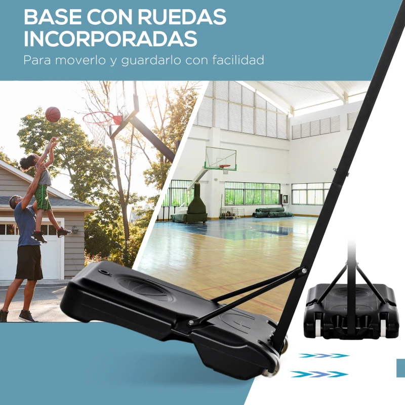 HOMCOM Canasta de Baloncesto con Altura Ajustable de 155-210 cm Base Rellenable y Ruedas para Exterior e Interior Multicolor