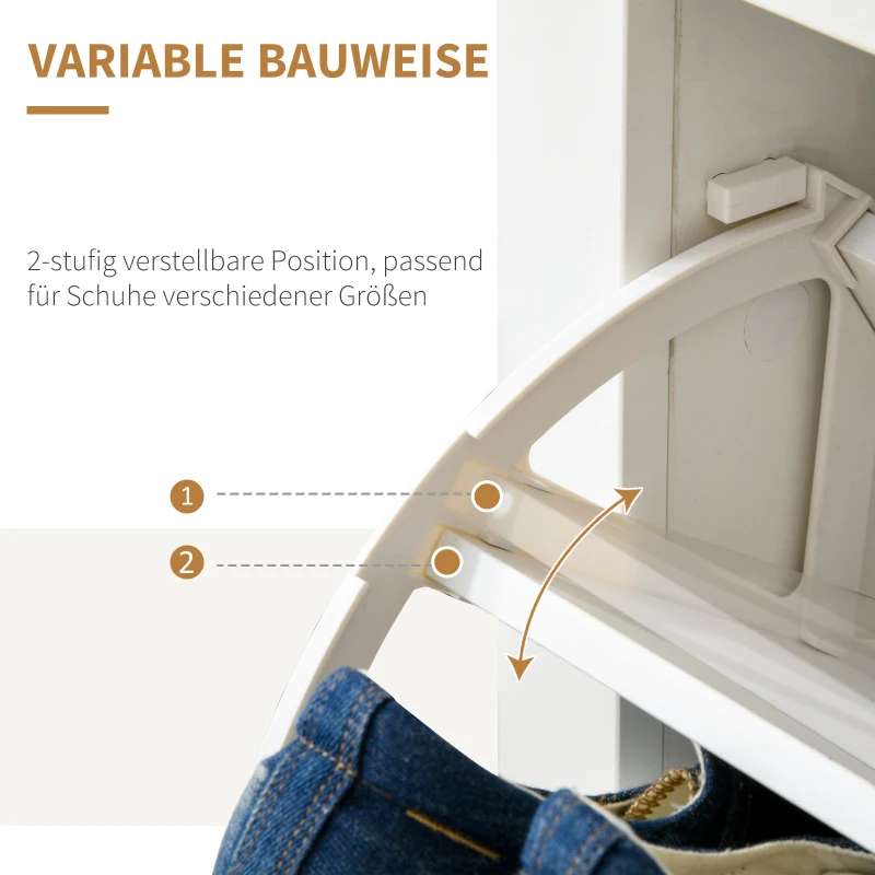HOMCOM Schuhschrank Schruhregal Schuhaufbewahrung, 2 Fächer, 12 Paar Schuhe, 72 cm x 26 cm x 80 cm, Weiß + Braun(m-5)