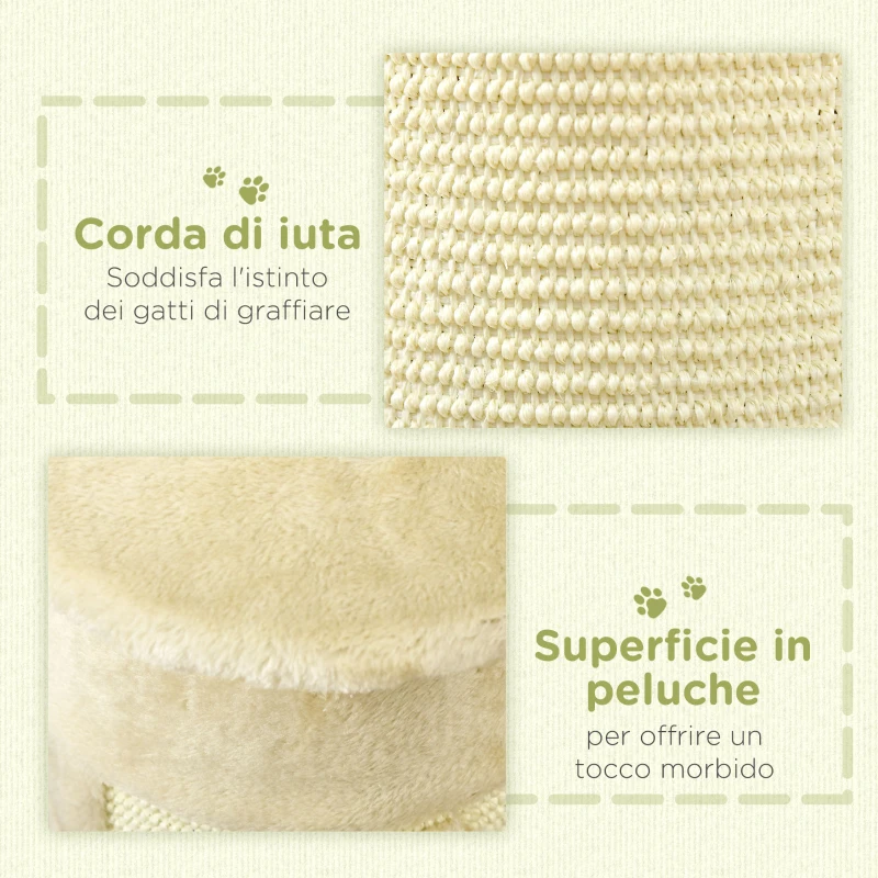 PawHut Albero Tiragraffi per Gatti fino 5kg con 2 Palline in Sisal e Peluche, 34x25.5x58cm, Beige