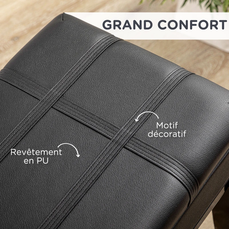 HOMCOM Banquette tabouret siège pour piano coffre intégré hauteur réglable bois hévéa assise revêtement synthétique noir