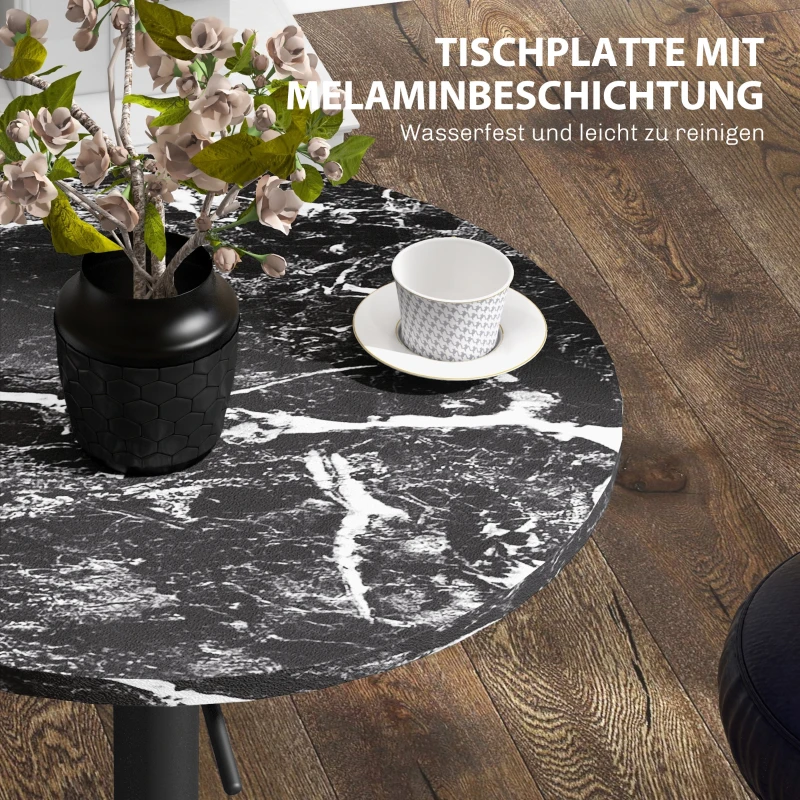 HOMCOM Bartisch für 2 Personen, höhenverstellbar, Marmoroptik, 60 x 60 x 68-93,5 cm, Schwarz
