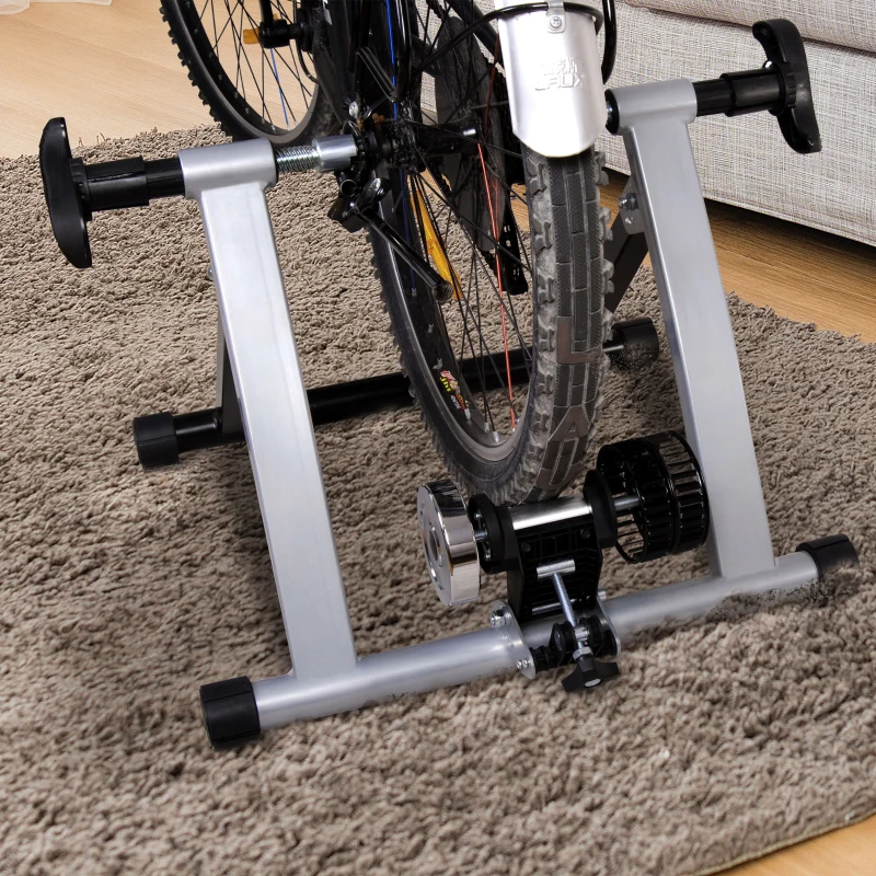 HOMCOM Turbo Trainer Magnetic Bike Trainer Indoor Exercise Bike Trainer Stand Magnetic Resistance Bicycle Training Stand for Mountain & Road Bikes 26'' to 28'' and 700C Wheels, Sliver