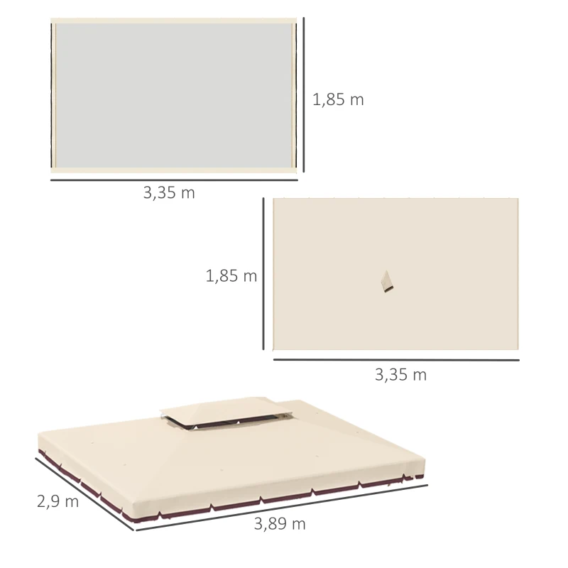Outsunny Toile de rechange pour pavillon tonnelle tente polyester haute densité 4 rideaux 4 moustiquaires 389 x 290 cm beige