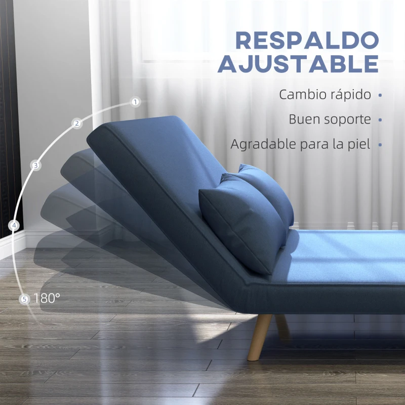 HOMCOM Sofá Cama de 2 Plazas Tapizado en Lino con Respaldo Ajustable en 5 Posiciones y 2 Almohadas 120x75x85 cm Azul Oscuro(m-5)