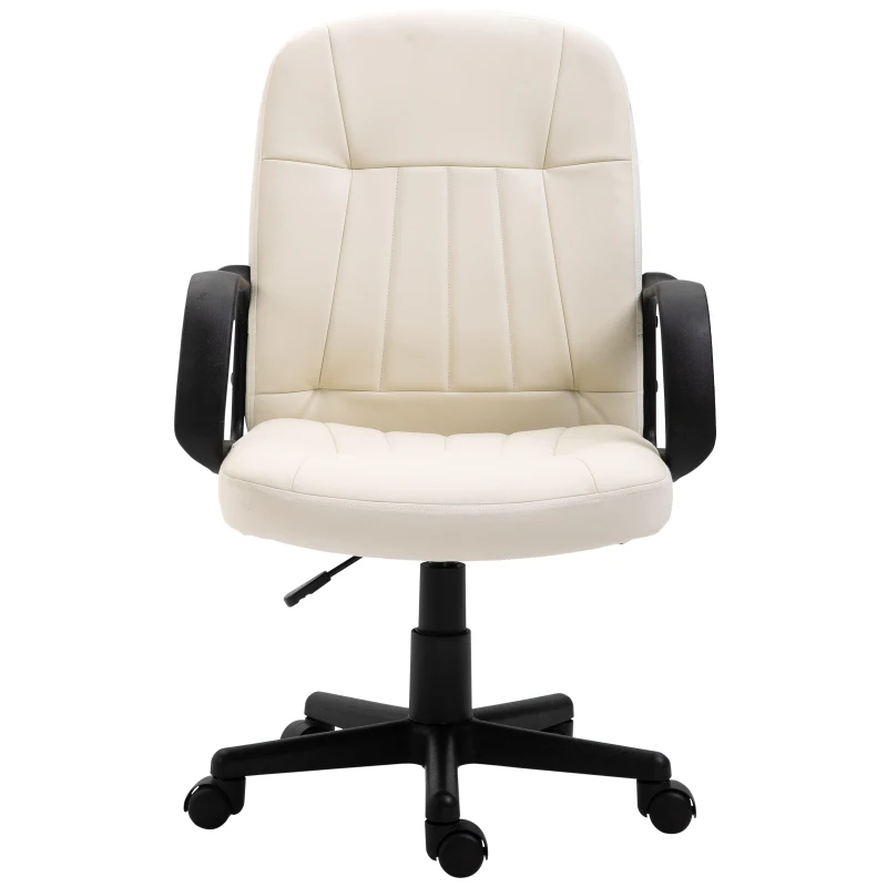 HOMCOM Office Chair, PU Leather Computer Desk Chair with Adjustable Height, Swivel Wheels for Home Office Work Study, Cream White