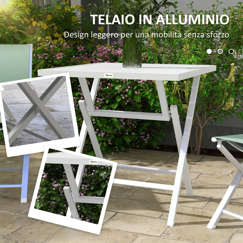 Outsunny Set da Giardino 3pz Pieghevoli in Alluminio con 2 Sedie 47x54x83 cm e Tavolo 70x70x72 cm, Verde