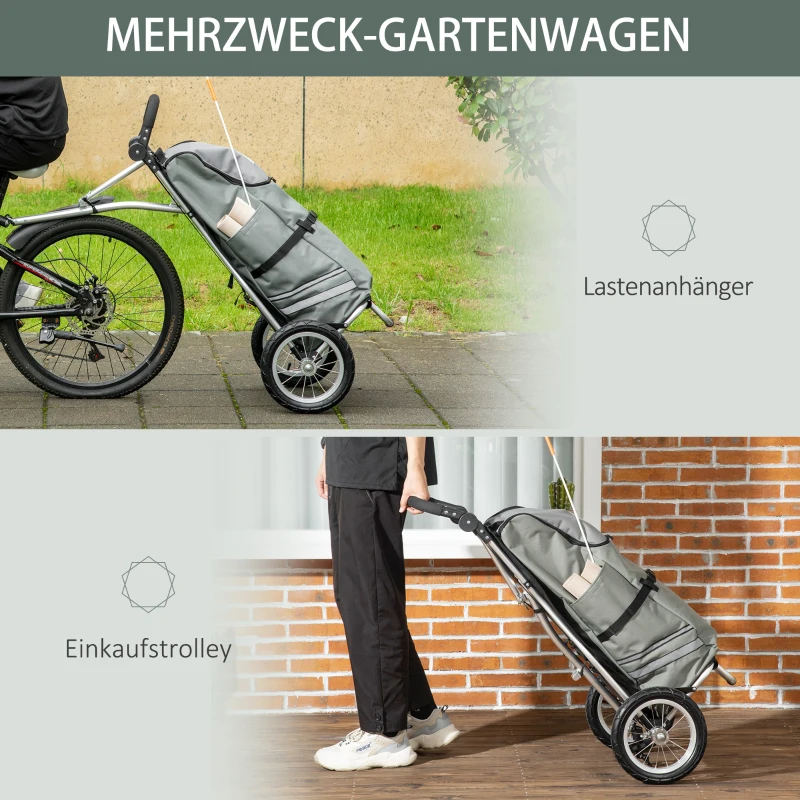 HOMCOM 3-in-1 Einkaufstrolley Einkaufswagen Fahrradanhänger Sackkarre, 53 x 43 x 110cm , Grau+Silber