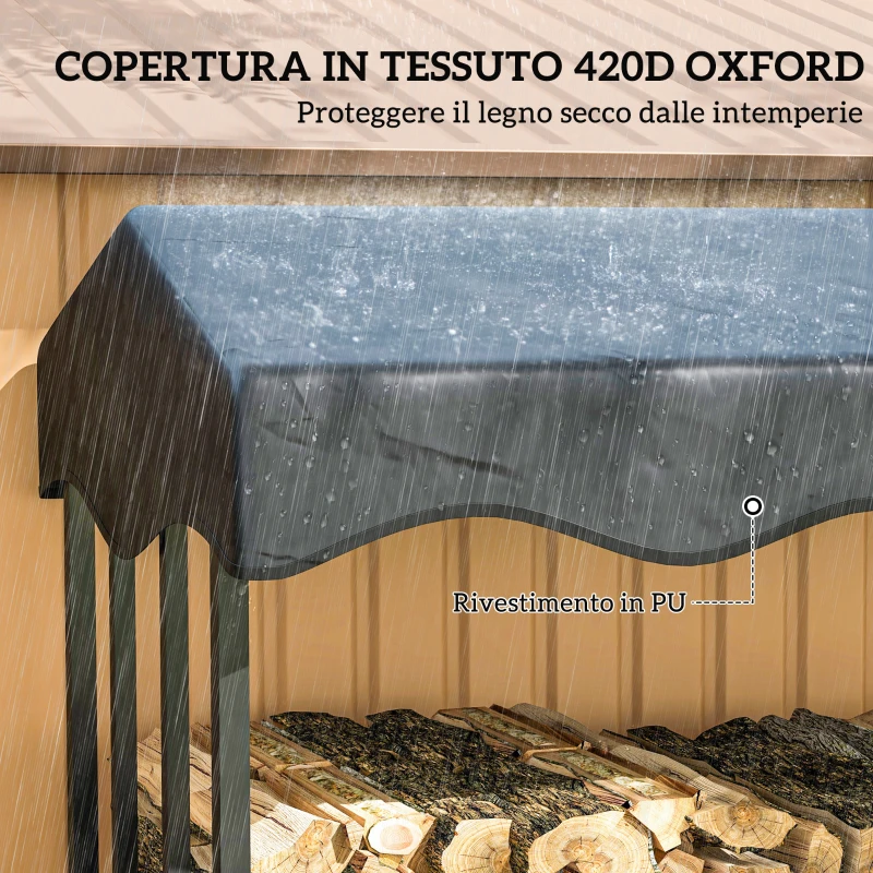 Outsunny Portalegna da Esterno in Metallo Rinforzato con Copertura, Capacità di 2000kg, Nero