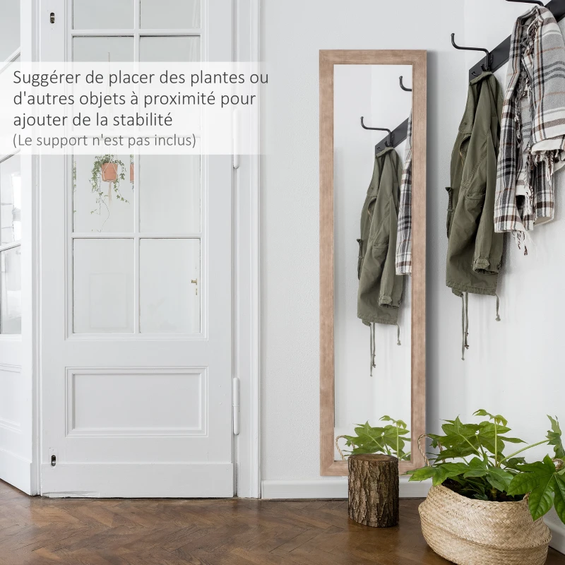 HOMCOM Grand miroir rectangulaire avec cadre en bois mural ou à poser 160 x 39,8 cm marron clair