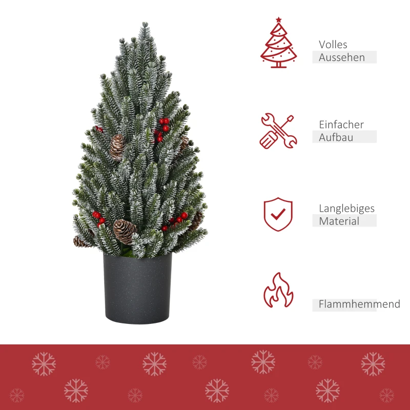HOMCOM Mini Weihnachtsbaum mit Tannenzapfen, roten Beeren und Übertop 50 cm hoch, Mehrfarbig