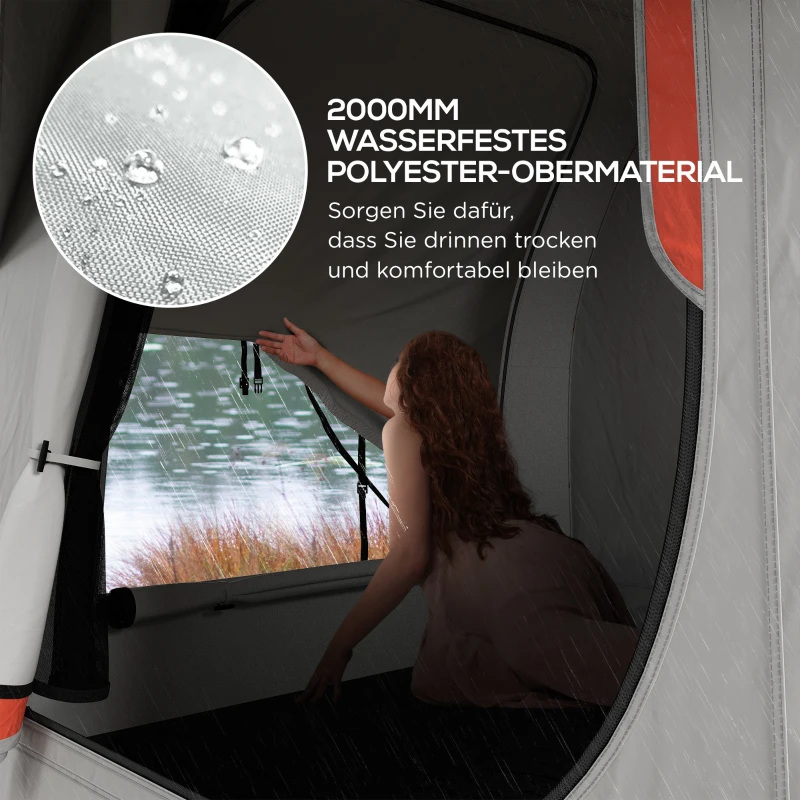 Outsunny Autozelt Campingzelt, 3 Türen, wetterbeständig, 239cm x 210cm x 210cm, Orange + Grau