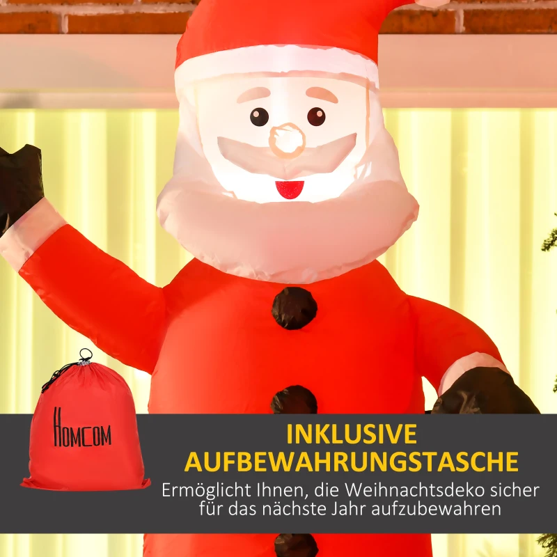 HOMCOM Aufblasbarer Weihnachtsmann mit Schornstein, LED-Beleuchtung, integriertes Gebläse, 80 x 70 x 210 cm