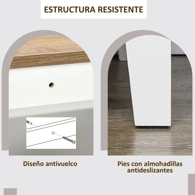 HOMCOM Aparador de Salón Armario Almacenaje de Madera con 2 Puertas Cajón y Estante Ajustable 76,6x35x81,5 cm Blanco y Marrón