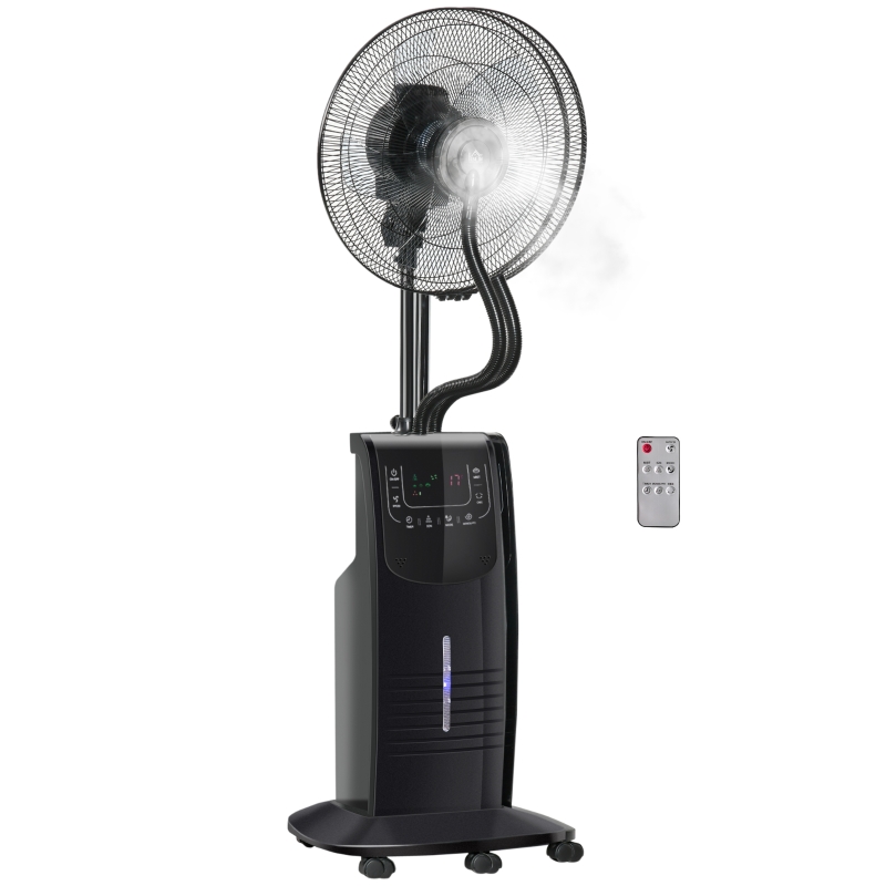 HOMCOM Ventilatore Nebulizzatore con Telecomando da 5m, Timer 12h e Oscillazione 70°, 3 Velocità, 3 Funzioni e Antizanzare, Tanica 3.1L, 90W, Ф44.5x135cm Nero